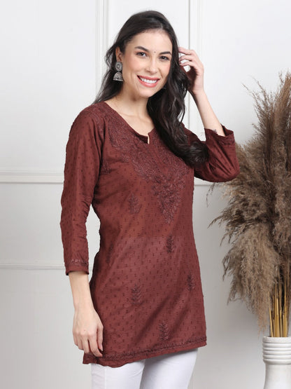 Chikankari Short Top On Pure Cotton Fabric In Beautiful Shades