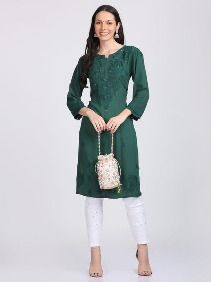 Elegant Mukaish Work Rayon Straight kurti