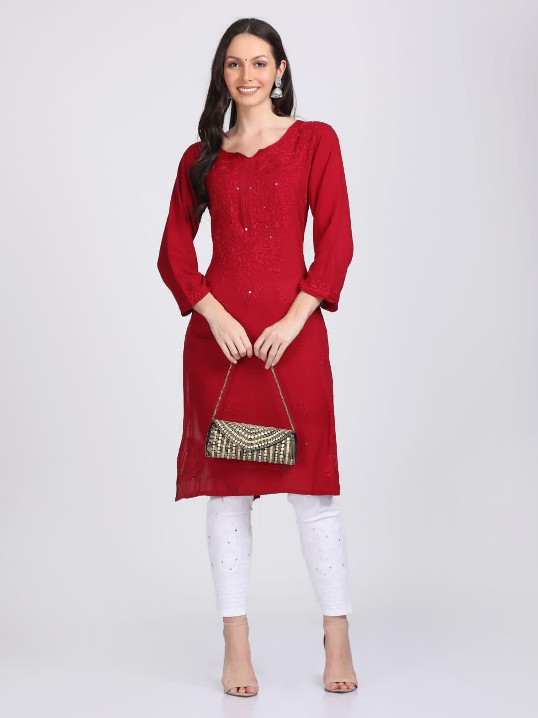 Elegant Mukaish Work Rayon Straight kurti